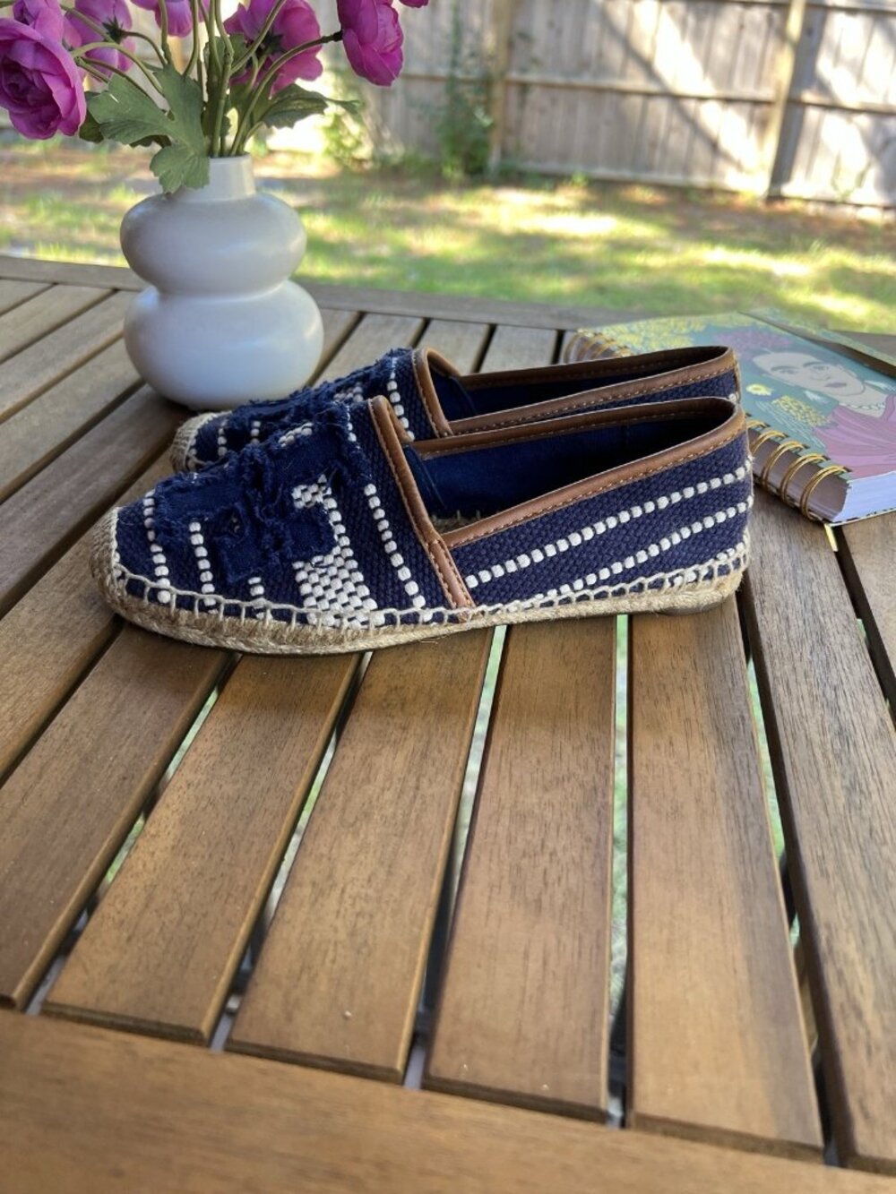 Tory Burch Shaw Logo Canvas Espadrilles Navy White Women’s US 6 - Picture 5 of 11